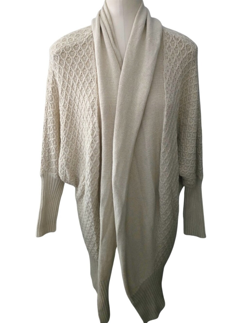 prAna Diamond Weave Sweater Duster Shawl Wrap Wool Blend Size Small Loungewear - Picture 2 of 8